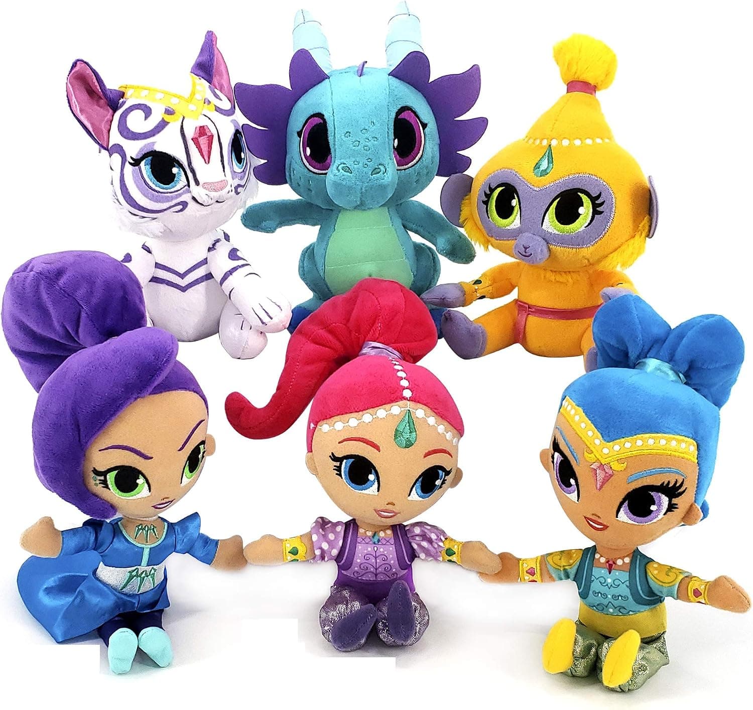 Fisher-Price Nickelodeon Shimmer & Shine - Plush Set of Shimmer, Shine, Tala, Zeta, Nahal, Nazboo - 6 Soft & Huggable Dolls 8 inch