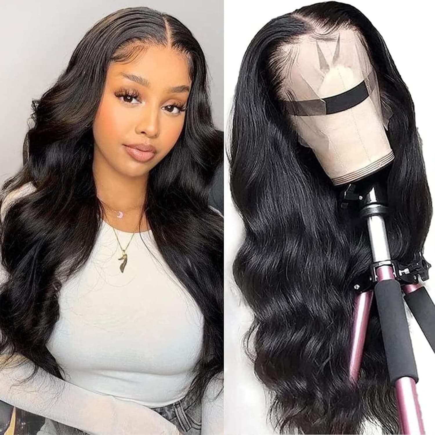 13x4 Body Wave Lace Front Wigs Human Hair 200% Density HD Transparent Lace Frontal Wig Pre Plucked with Baby Hair Brazilian Virgin Human Hair Wigs for Black Women 32 Inch