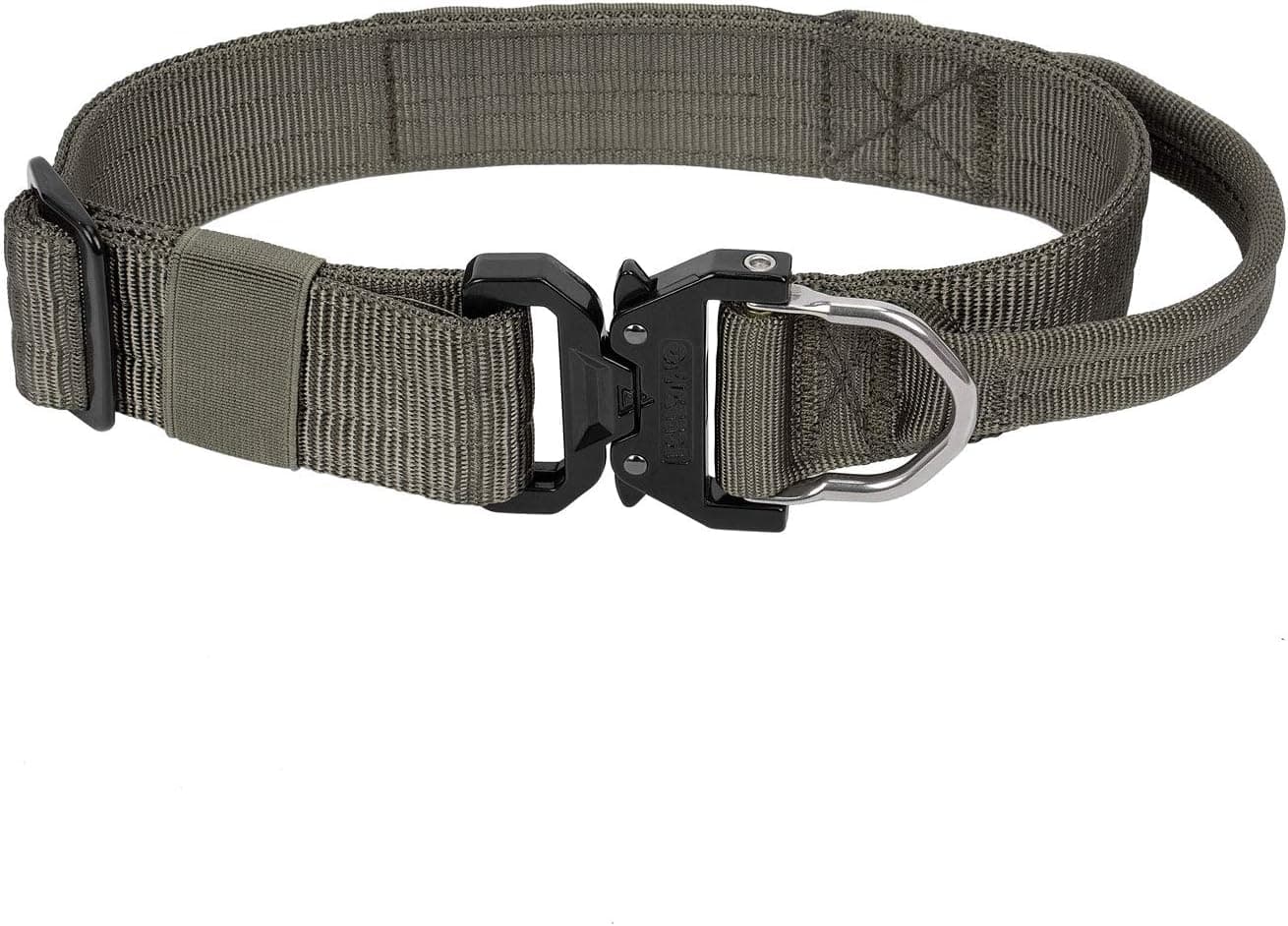ICEFANG Tactical Dog Collar with Handle,Everyday Wear Pet Collar,1.5" Nylon Webbing,Metal Quick Release Buckle Integrated Stainless Steel D-Ring (XL (19"-23"), Ranger Green)