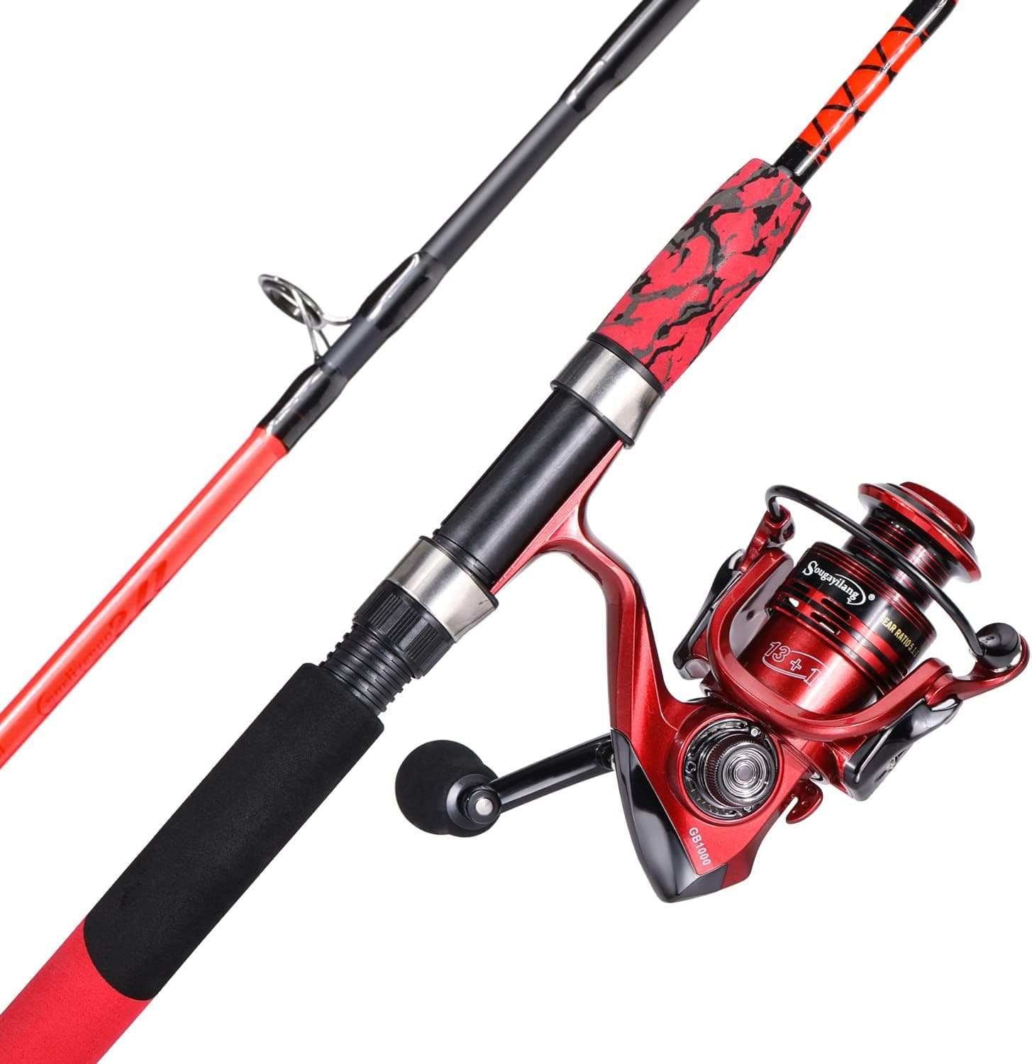 Sougayilang Fishing Rod and Spinning Reel Combo 2-Piece Durable Fiberglass Rod, Split-Grip EVA Foam Handle, Anti-Reverse Fishing Reel for bass Fishing Catfish Fishing