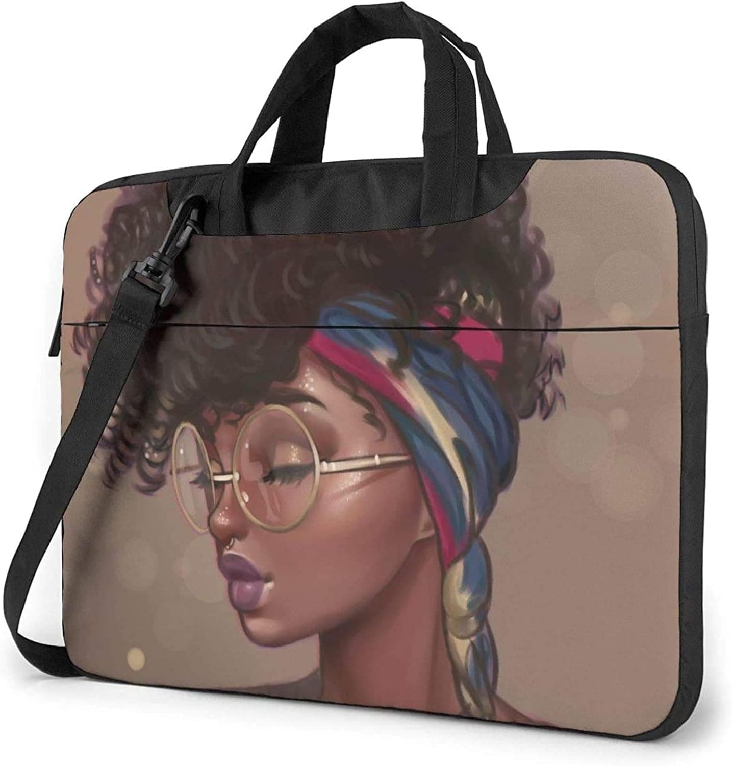 African American Girls Laptop Shoulder Messenger Bag, 15.6 Inch Multi-Functional Notebook Sleeve Carrying Case with Strap & Trolley Belt for Lenovo Acer Dell Lenovo Hp Samsung Ultrabook Chromebook