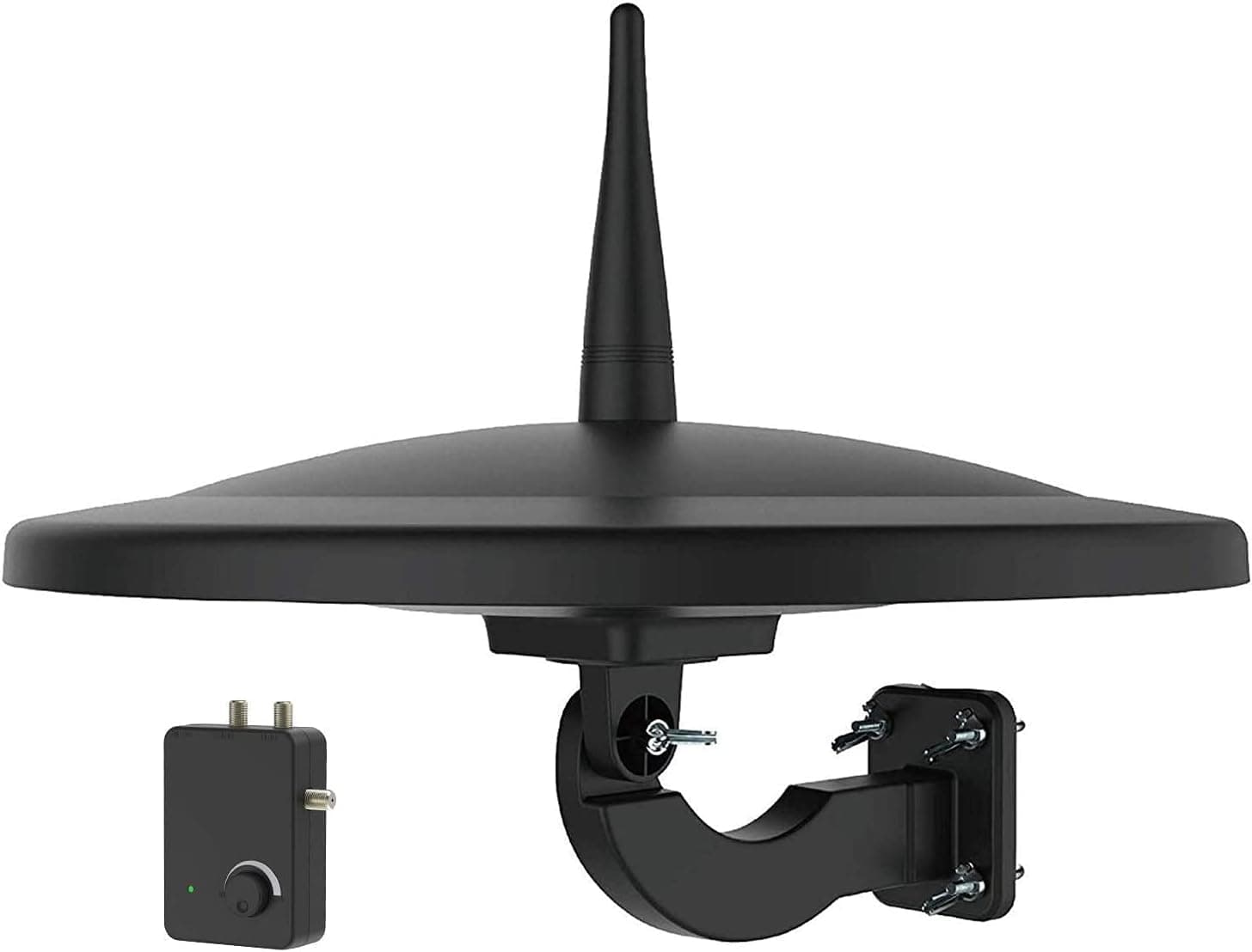 Outdoor TV Antenna, 1byone VHF/UHF 720° Omnidirectional Reception Long Range Support 2TVs 4K 1080P for Roof/Attic/RV/Balcony Upgrade Exclusive Smartpass Amplified TV Antenna with 39ft Coax Cable