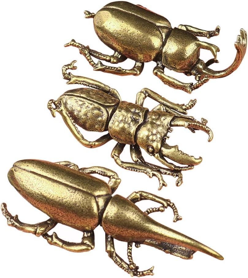 brandname Wwxuanke 3Pcs/Set Solid Copper Simulation Beetle Decorations Brass Taurus Insect Miniature Figurines Long Horn Bug Desk Decoration Crafts Gift Brass Tea Insects Home Living Room Ornaments