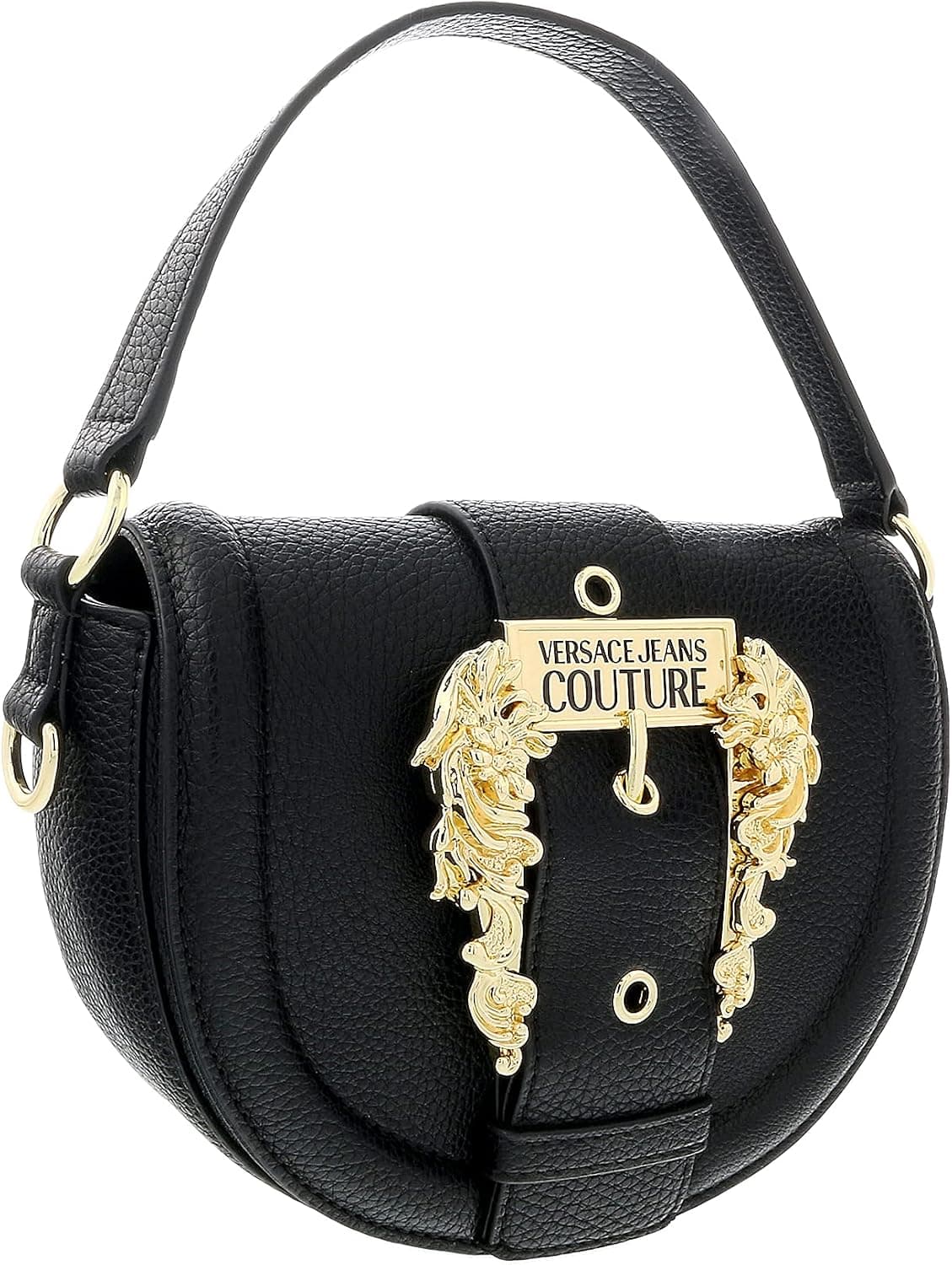 Versace Jeans Couture Black Small Structured Baroque Saddle Shoulder Bag for womens