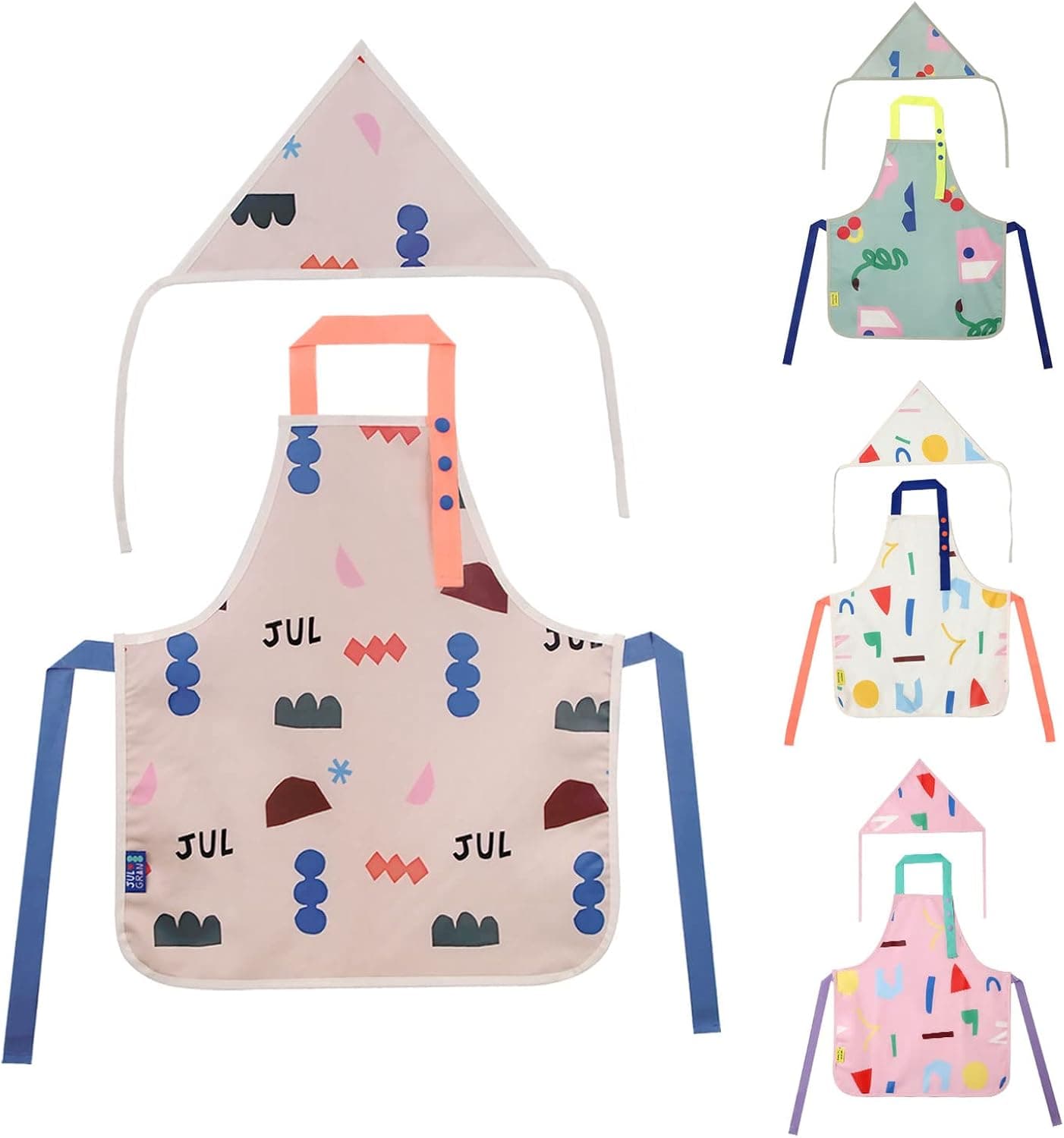 JULGRAN Art Apron Set with Hair Scarf for Toddler Kids Boys and Girls Snap Closure Waterproof Painting Cooking Baking