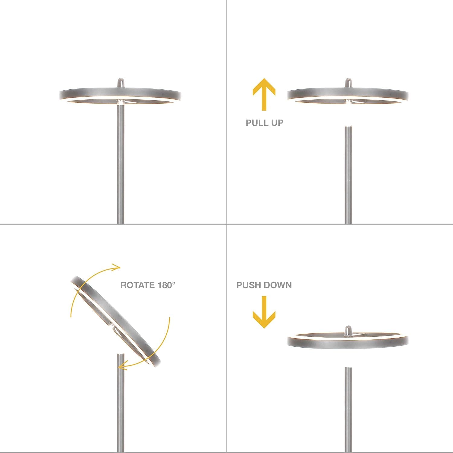 Brightech Halo Flippable LED Torchiere Super Bright Floor Lamp - Tall Standing Modern Pole Light for Living Rooms & Offices - Dimmable Uplight for Reading Books in Your Bedroom etc - Platinum Silver