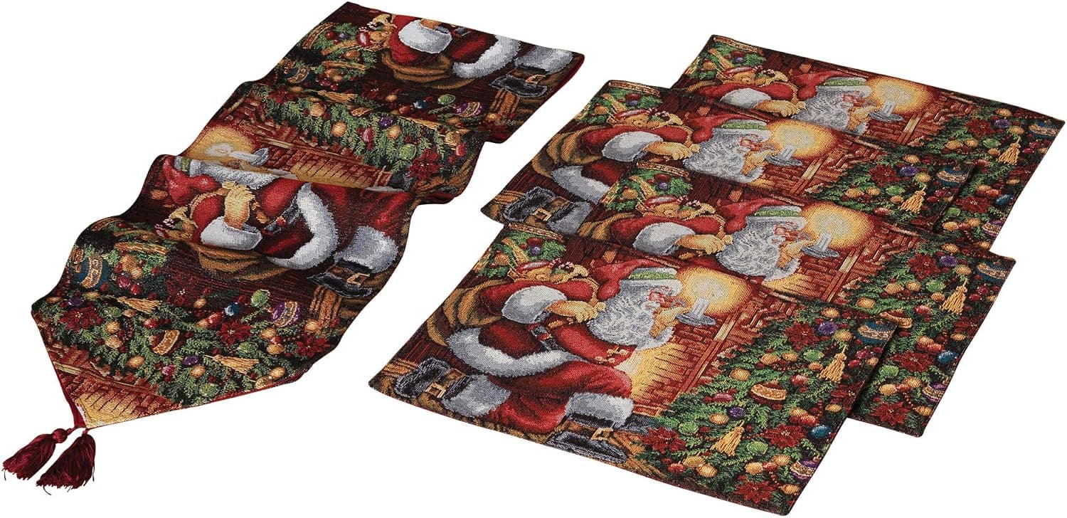 GI Santa Christmas Fabric Table Runner and Placemats Set of 5 New