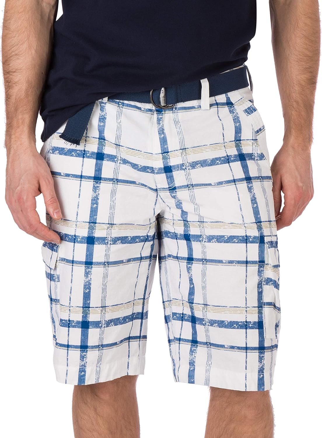 Legacy Plaid Men's Cargo Short with 12" Inseam, 6 Pockets, and Zipper Front (32, Bleached White Combo)