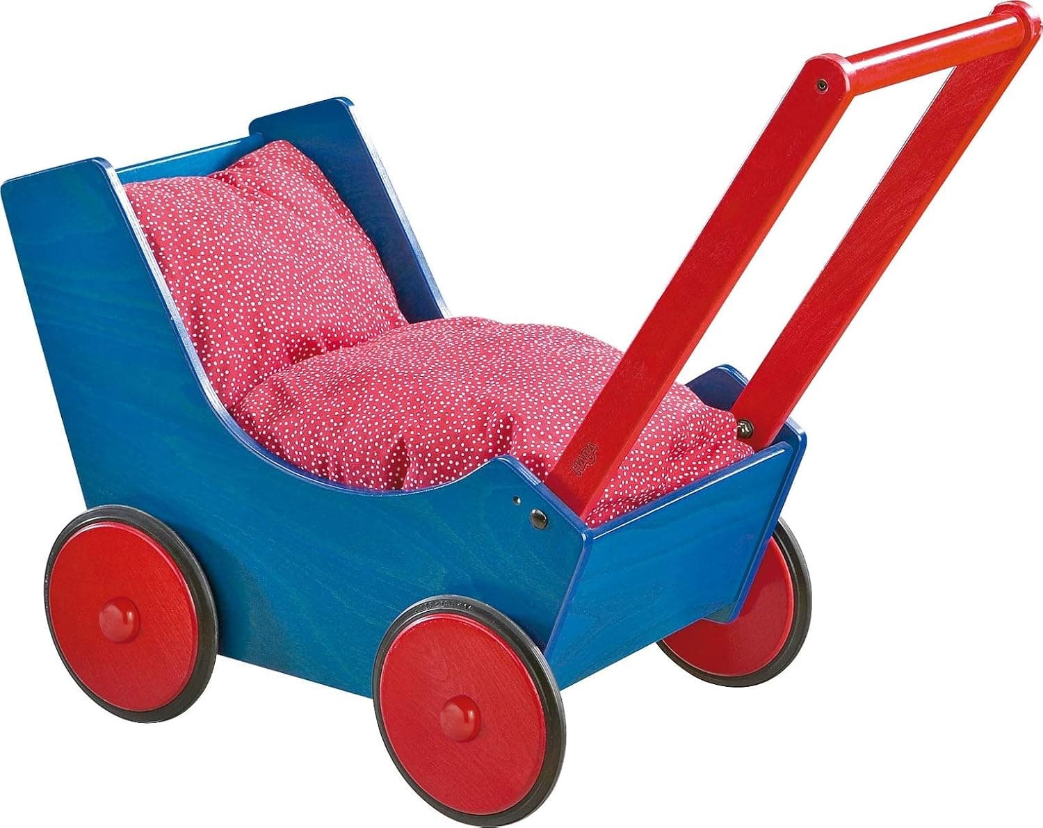 HABA Doll pram, Blue/Red Baby Doll