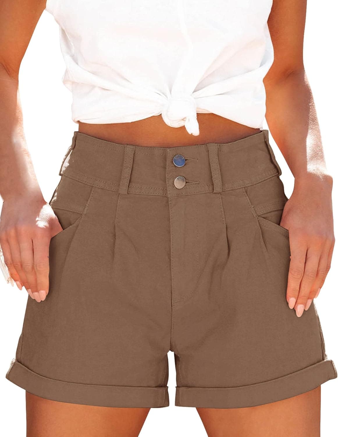 Hilltichu Womens Relaxed Fit Casual High Waist Pocketed Denim Shorts