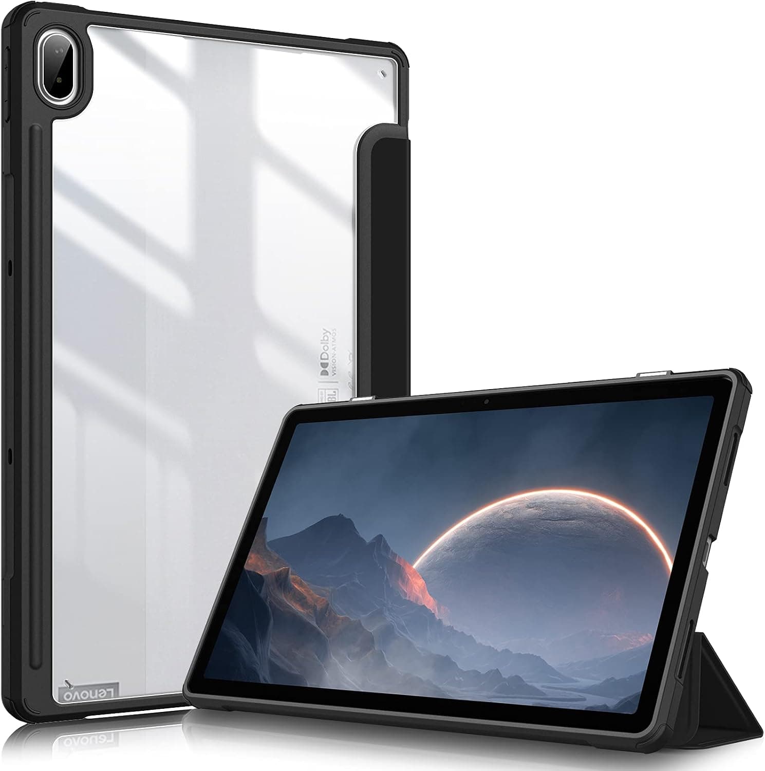 Fintie Hybrid Slim Case for Lenovo Tab P11 Plus 2021 TB-J607 / Tab P11 2020 (TB-J606F TB-J606X) 11", Shockproof Cover with Clear Transparent Back Shell, Black