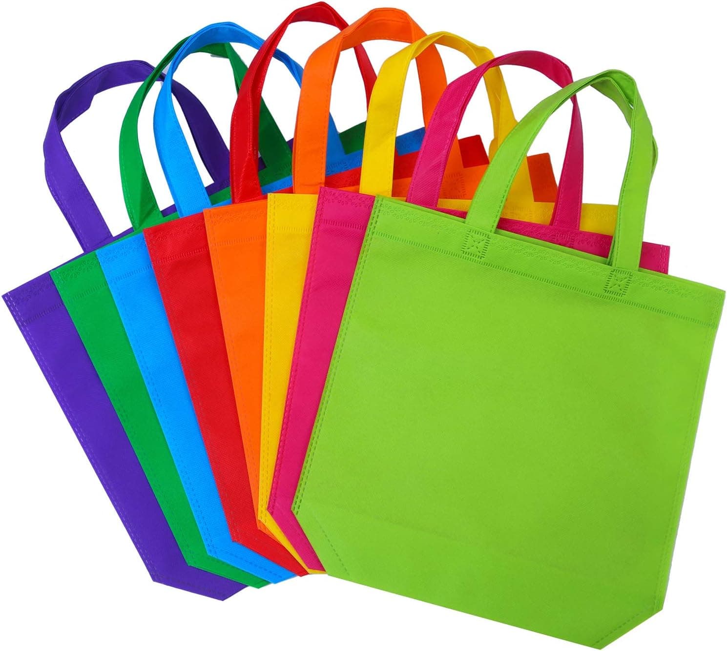 Aneco 24 Pieces 11.5 by 11.5 Inches Non-Woven Bags Rainbow Colors Party Bags Treat Bag Goodie Bottom Non Woven Bag with Handles for Party Favor