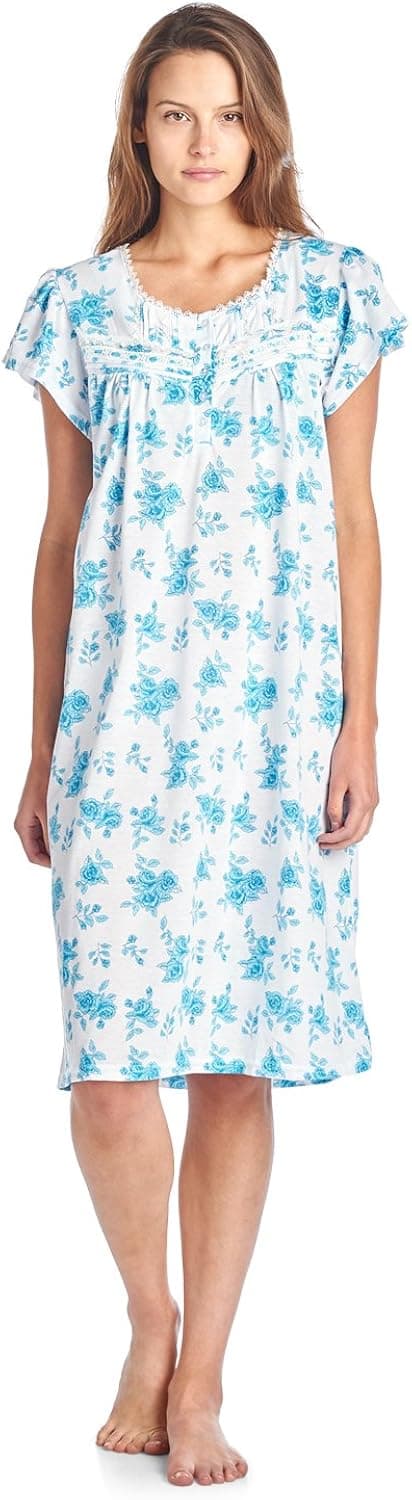 Casual Nights Women's Cotton Lace Short Sleeve Sleep Nightgown