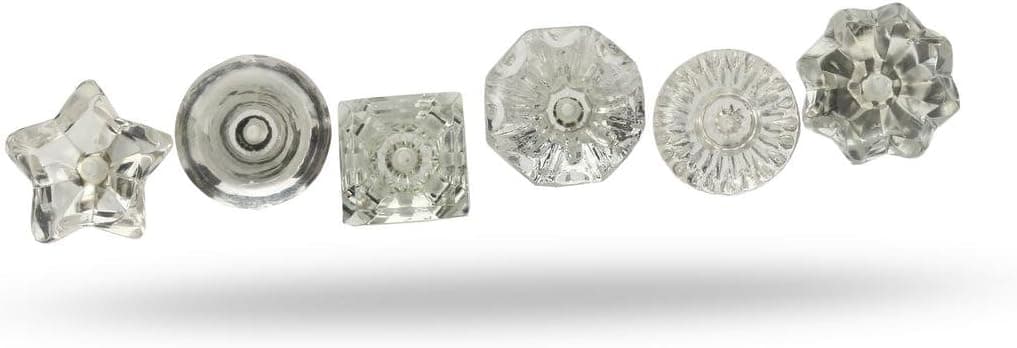 Set of 6 Clear Glass Knobs Kitchen Cabinet Cupboard Door Knobs Dresser Wardrobe and Drawer Pull .350 gm by Perilla Home