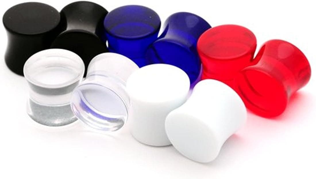 Mystic Metals Body Jewelry Set of 5 Pairs Large Gauge Acrylic Plugs (Black, Clear, Blue, Red, White)