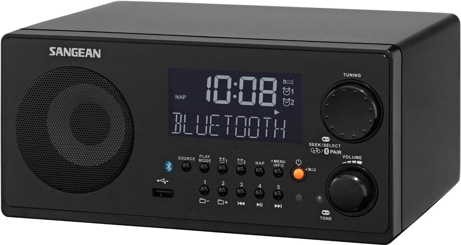 Sangean WR22BK FM-RBDS/AM/USB Bluetooth Digital Tabletop Radio with Remote