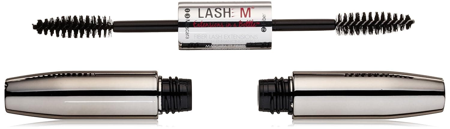 Lashem Fiber Lash Extensions with Lash Enhancing Serum - Black, Fiber 0.17 fl.oz, Mascara 0.2 fl.oz.