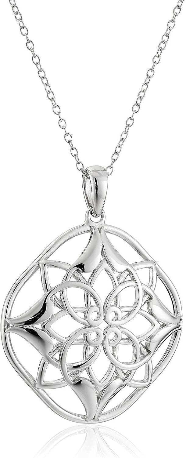 925 Sterling Silver Filigree Openwork Flower, Diamond Shape, Fleur-de-Lis Drop Earring or Pendant Necklace, 18"