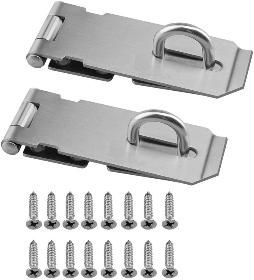 2PCS Security Padlock Hasp Safety Door Gate Bolt Lock Latches Heavy Duty 304 Stainless Steel Brushed Nickel 4.2” Door Buckle with 16PCS Mounting Screws for Doors and Windows