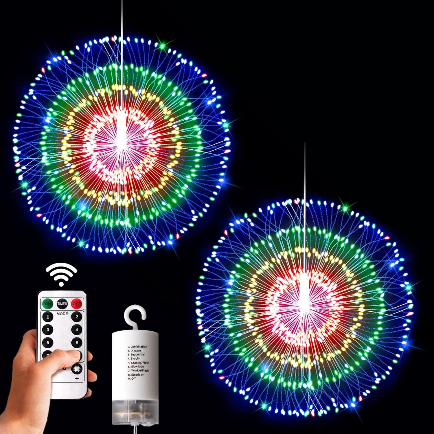ZCWZMW Firework Lights, 160 LED Copper Wire Waterproof Lights by Battery Operated, 8 Modes Decorative Bright Starbrust Lights with Remote Control,for Party, Wedding and Christmas Decoration(2Pack)