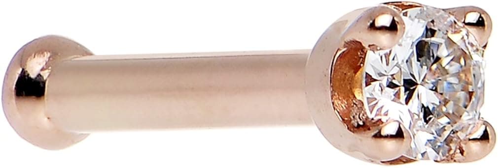 14k Rose Gold 2mm (0.030 cttw) Genuine Diamond Nose Stud Bone 18 Gauge 1/4"