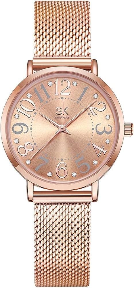 SK Watches Women Stainless Steel Band Ladies Quartz Wristwatches Women Clock Bracelet Watch