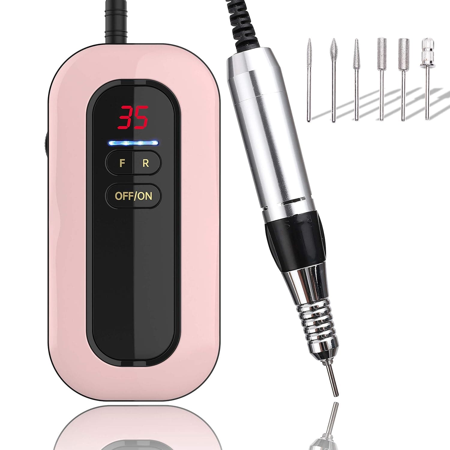 Charites 35000rpm Potable Nail Drill Machine Electric Nail Drill E-file Cordless Rechargeable Nail Drill for Acyclic Nails and Poly Gel Nails with USB Interface (Pink)