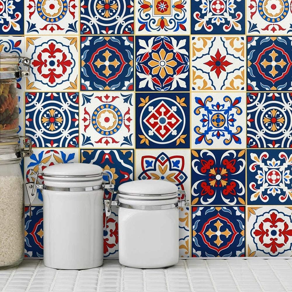 Decorative Tile Peel and Stick Wallpaper Mosaic 17.7"x197" Colorful Pattern Self-Adhesive Contact Paper Removable Waterproof Wallpaper for Kitchen Backsplash Cabinet Bathroom Shelf Liner Vinyl Roll
