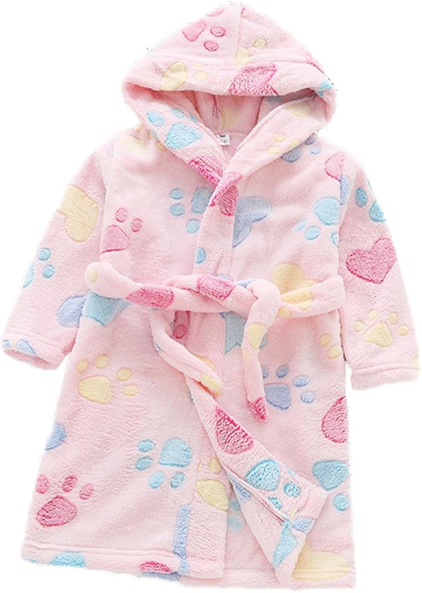 Little Toddlers Bbay Kids Soft Fleece Flannel Cartton Unicore Long Sleeve Hooded Bathrobe Pajama Sleepwear