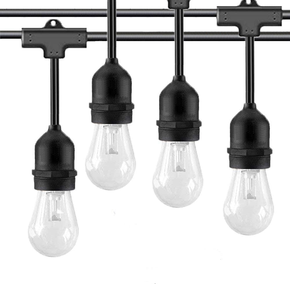 YVETTE 2 Pack 48FT LED Outdoor String Lights, Weatherproof Vintage Patio Lights, 15×E26 Sockets 18×0.9W S14 Bulbs(3 Spares), Dimmable Commercial 2700K WarmWhite ETL Approved for Garden Porch