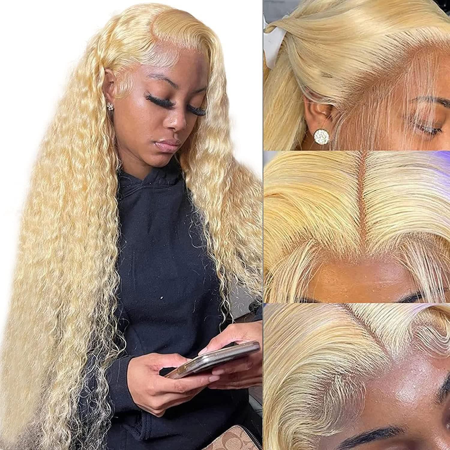 Pikjade 613 Lace Front Wig Human Hair - Blonde Wig Human Hair - 613 HD 13x4 Deep Wave Lace Frontal Wig - 180% Density Lace Front Wigs Human Hair Pre Plucked With Baby Hair for Black Women