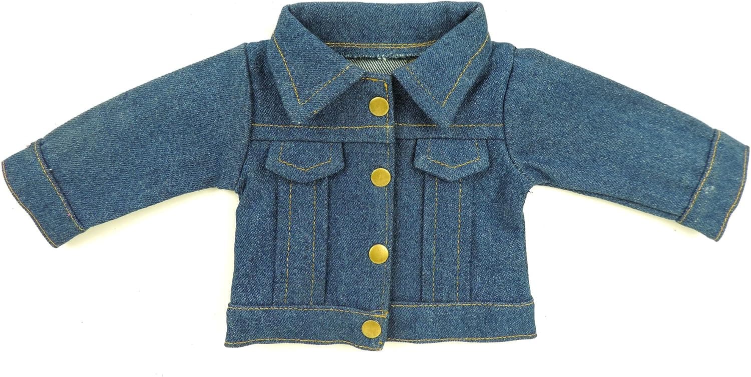 Sophia's Gender-Neutral Mix & Match Denim Jean Jacket with Exposed Gold Stitching & Metallic Gold Buttons for 18” Dolls, Indigo Blue