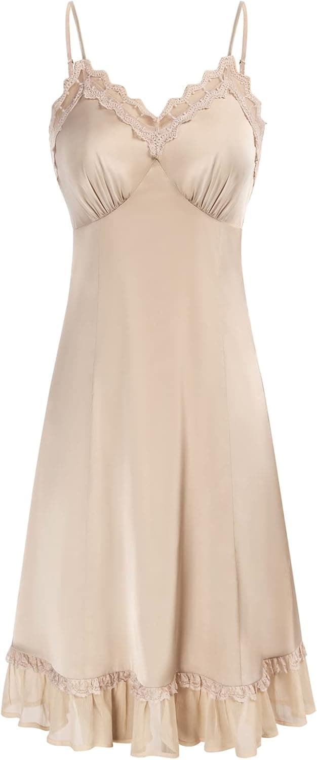 Belle Poque Women's Satin Slip Dress Sexy Lace Nightgown Chemises Full Slip