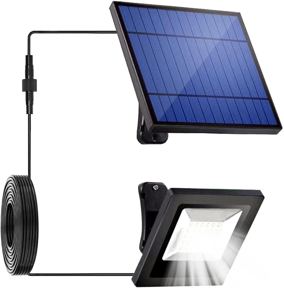 Ousam Led Solar Flood Light with 16FT Cord Separate Solar Panel Dusk to Dawn Waterproof for Street Ceiling Porch, Cabin roof,Tree,Doorway,Garden Outdoor Lighting(White)