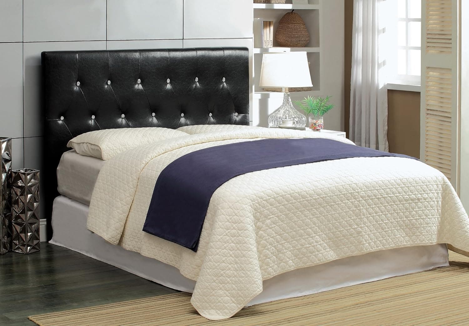Furniture of America Quinn Padded Leatherette Conversion Mounting Headboard, Black Finish
