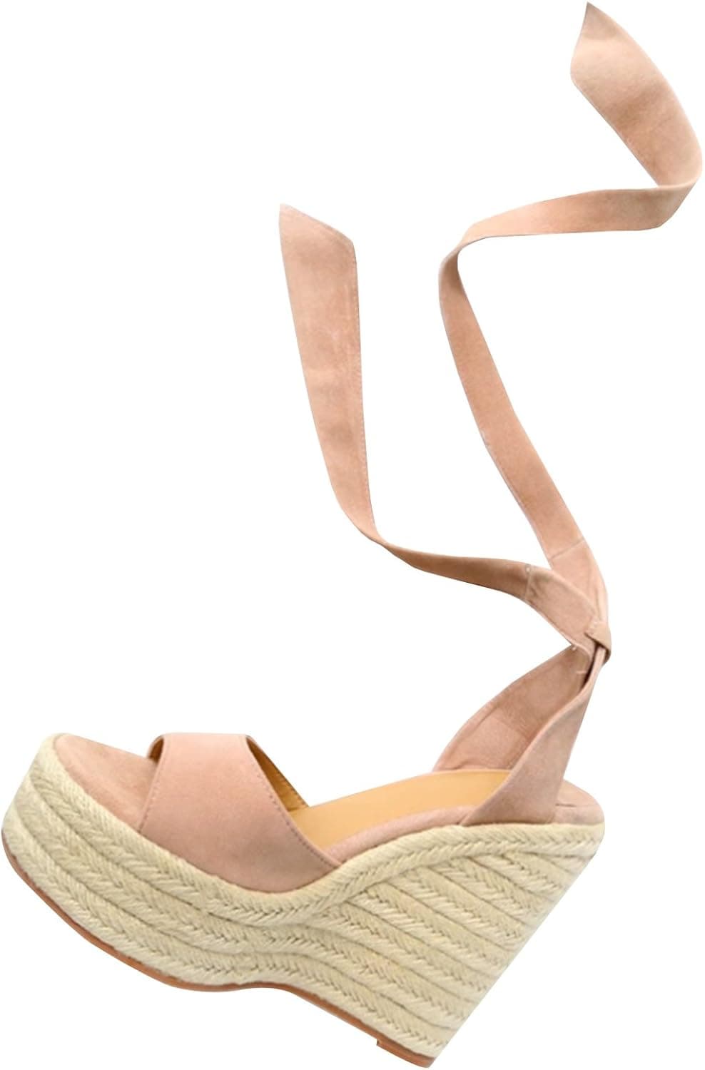 Ruanyu Womens Lace Up Platform Wedge Sandals Espadrille Open Toe Dress Sandals Khaki
