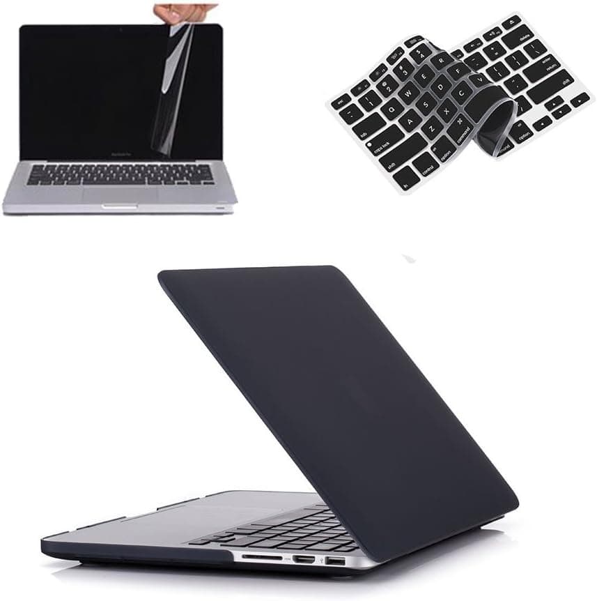 Ruban Case for MacBook Pro Retina 13 inch (Models: A1502 & A1425) (Older Version Release 2015 - end 2012) Keyboard Cover with Screen Protector (Black)