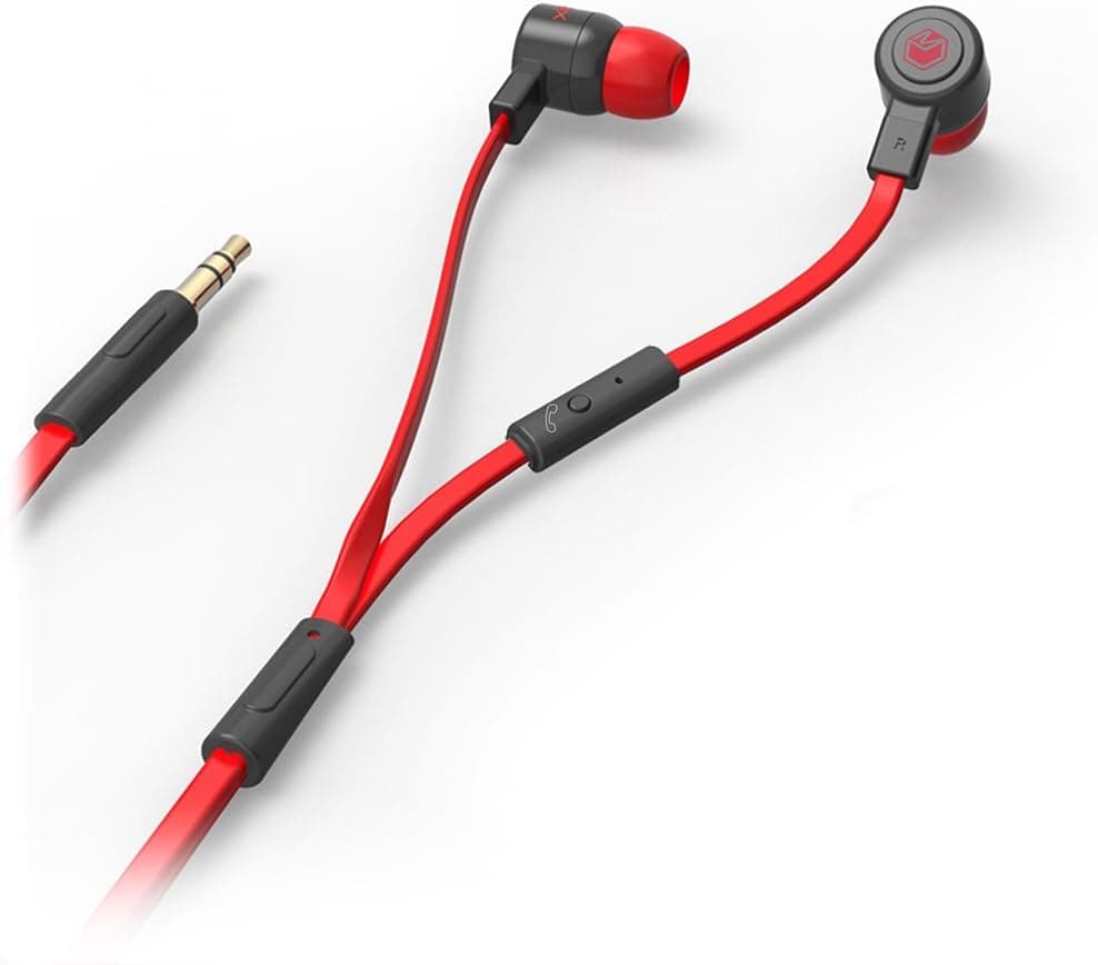 MQbix MQGT26BLK Talking AeroFones Flat Cable Earphones with Mic, Black