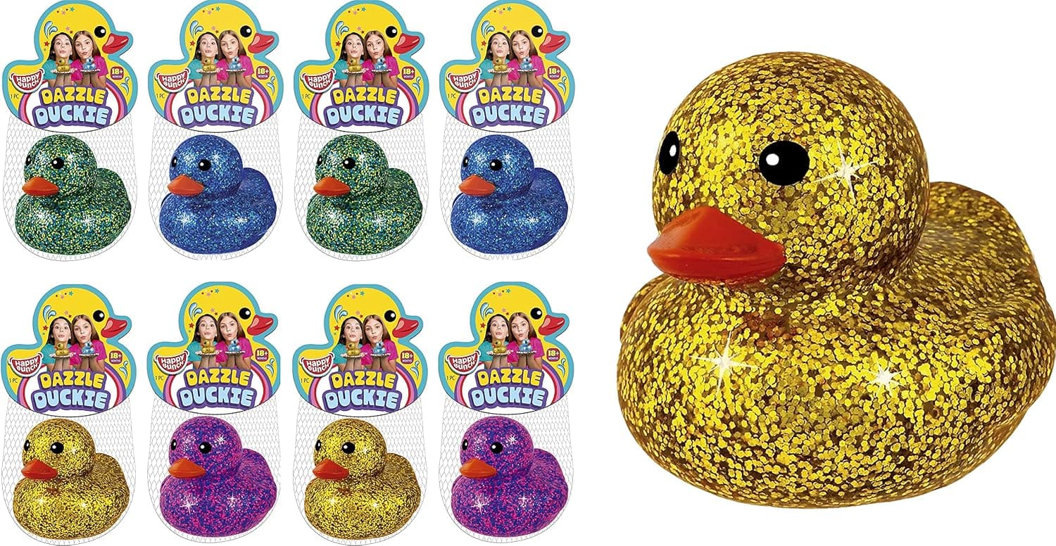 JA-RU Squishy Glitter Rubber Ducks 3 inch (8 Ducks Assorted) Kids Rubber Ducky Shower Bath Toys. Pool Beach Game Stress Relief Water Toys. Bulk Animal Party Favors Christmas Stocking Stuffer. 4343-8s