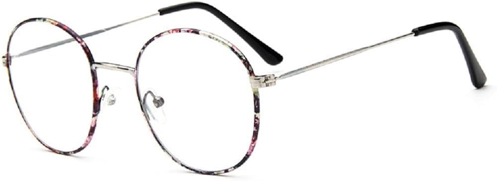 Unisex SLD9728 Classic Metal Thin Frame Rim Round Eyeglasses Small Size (Floral, 0)