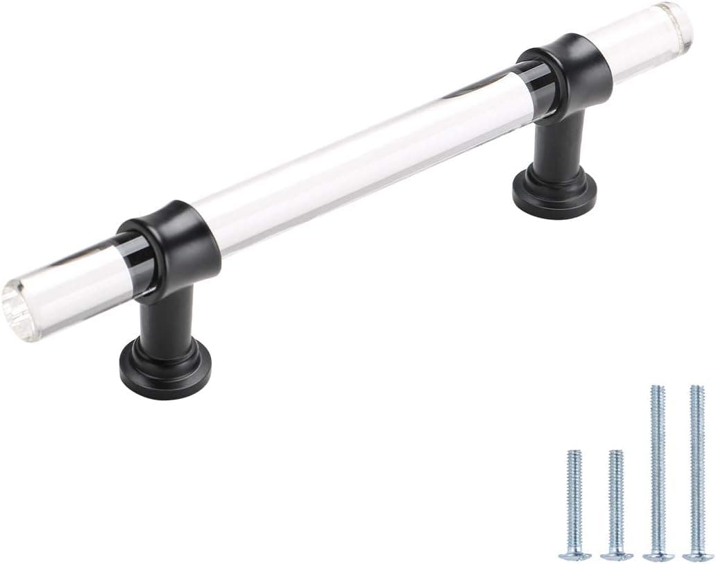 Peaha 10 Pack Acrylic Drawer pulls 3 3/4 inch Cabinet pulls Black Cabinet Handles Desk Drawer pulls bar Cabinet pulls Bathroom Cabinet Hardware, 5.9in Length