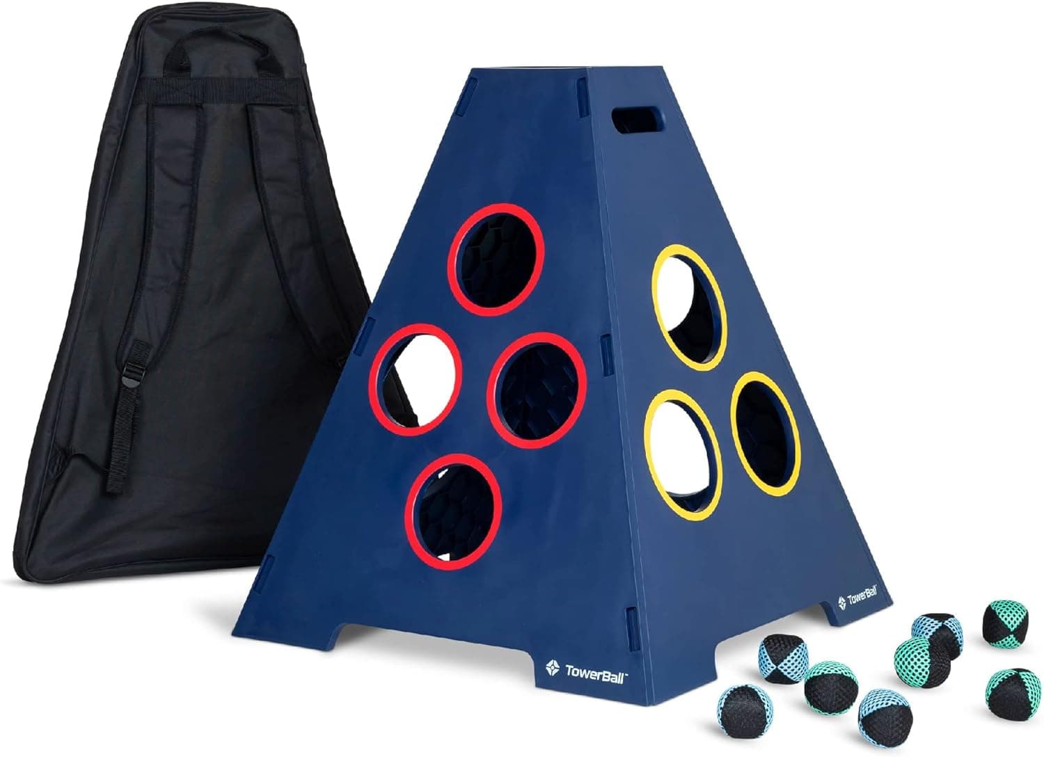 Caliber Games TowerBall Bundle - Backyard, Lawn, Beach & Tailgate Game - Great for All Ages & Group Sizes - Includes Collapsible Tower, 8 Balls (4 Green and 4 Blue), and a Premium Backpack