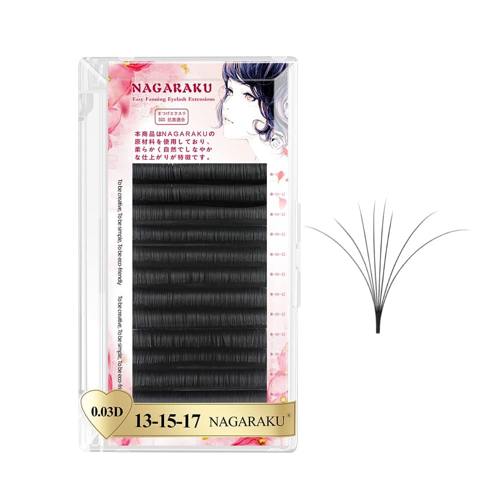 NAGARAKU Easy Fan Mega Volume Eyelash Extensions 0.03 C curl 7-9-11mm Mix Self Blooming Rapid Automatic Flower 3 Layers Soft Pre-glued Lashes