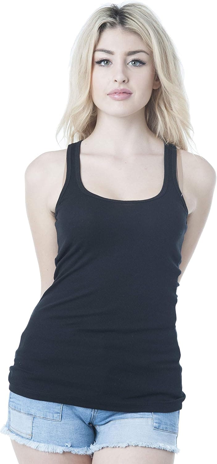 Hollywood Star Fashion Women's Long Ribbed Rib Racerback Tank Top Cotton Stretch Quality Tunic Basic XL