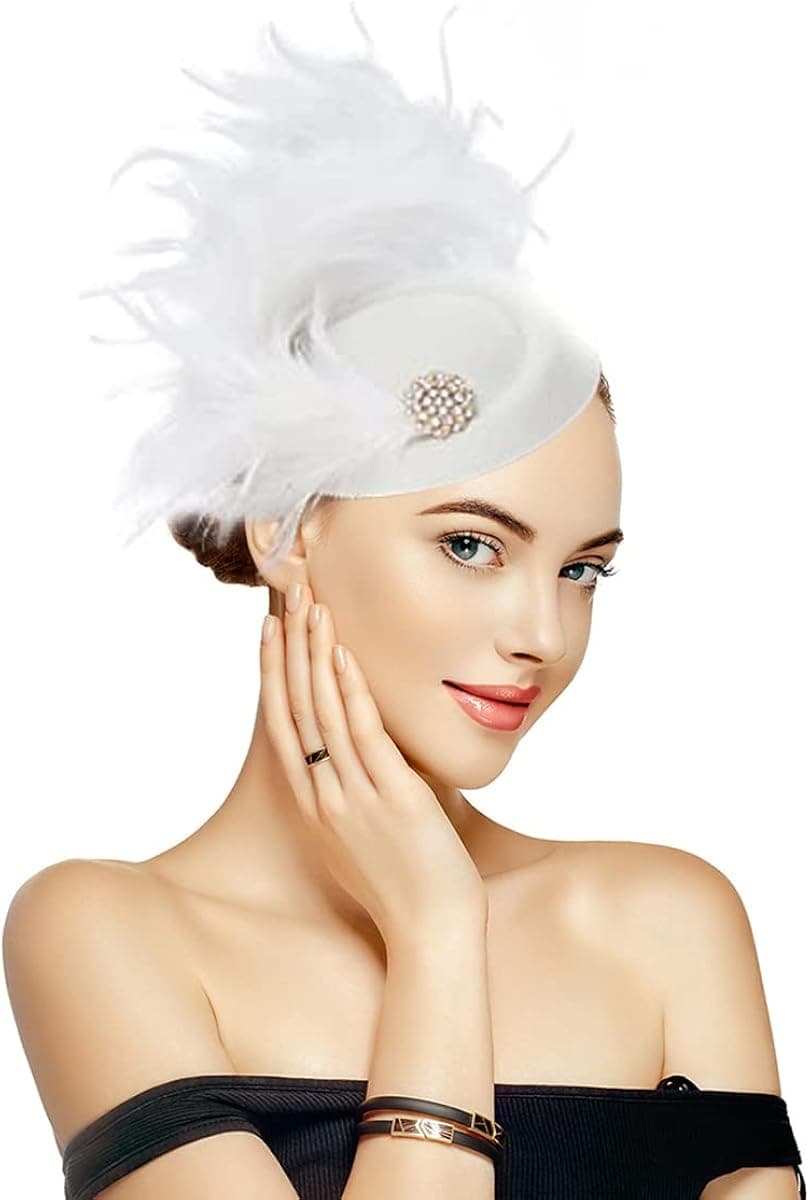 Specell 1920s White Derby Hats for Women,White Kentucky Derby Hats for Women,Small Derby Hats for Women,Derby Day Hats for Women,White Fascinators Hats,White Fascinators Hats,Green Fascinator
