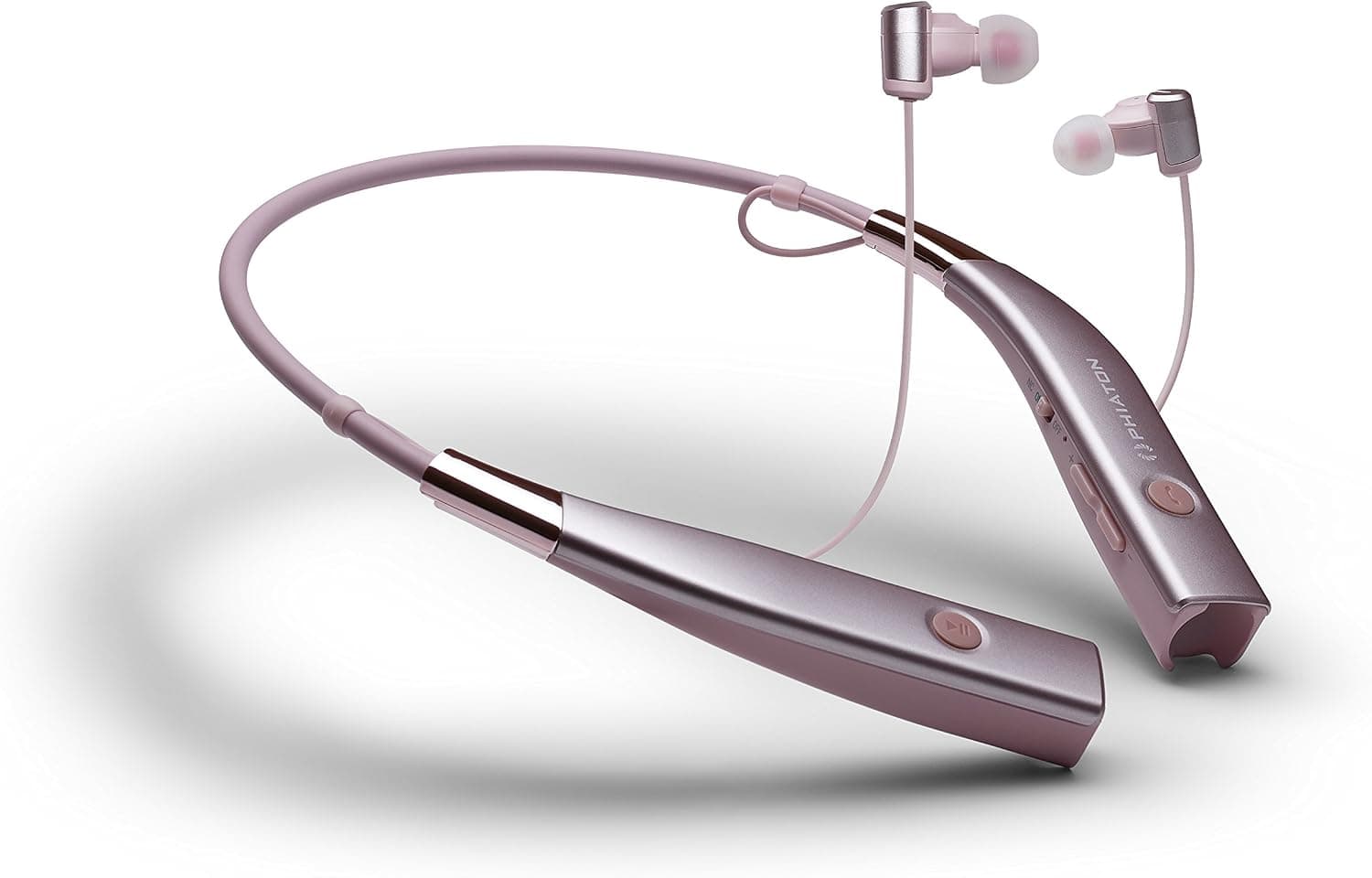 Phiaton BT 100 NC Neckband Style Wireless Qualcomm Bluetooth Noise Cancelling Earbuds, Active Noise Cancelling in-Ear Sports Running Earphones with Microphone and Remote, Pink