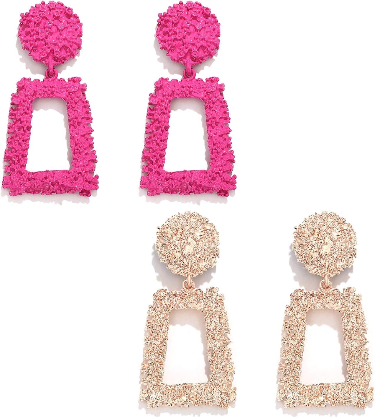 boderier Rasied Statement Earrings Women Vintage Chunky Metal Textured Geometric Square Drop Door Knocker Earrings Set