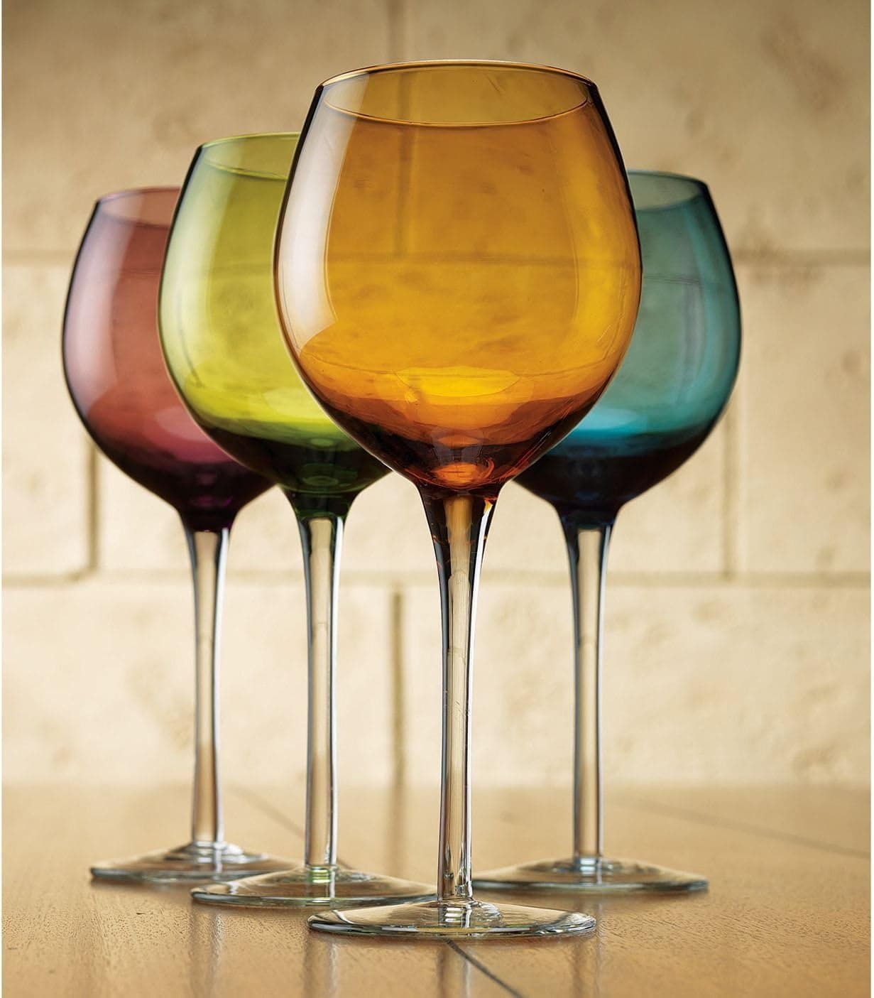 Colored Goblet Wine Glasses, Multicolor, Set of 4, 16 oz. 8.75"