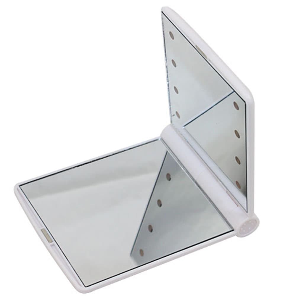Youngman LED Lighted Makeup Mirror with 8 LED Lights Cosmetic Folding Portable Compact Pocket (White)