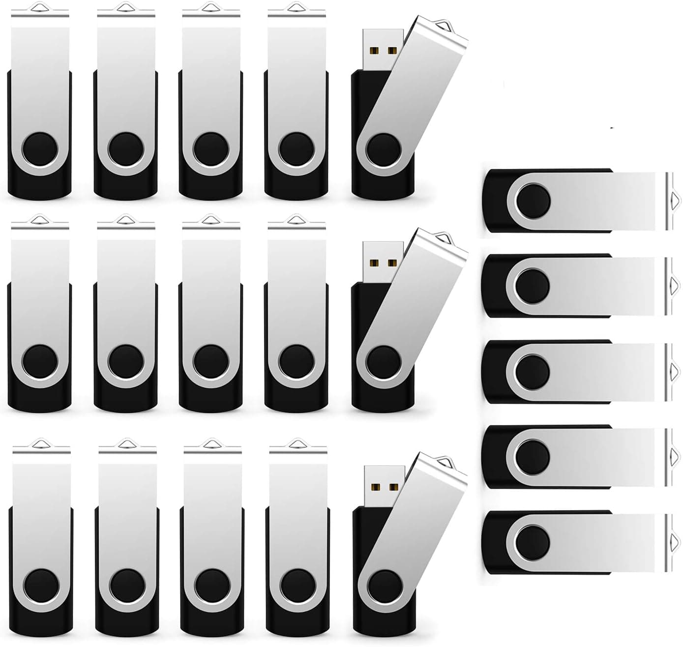 Maspen 20 Pack 4GB Bulk USB 2.0 Flash Drives Thumb Drive Swivel Memory Stick JumpDrive, Black, 4 GB, 20 Pieces